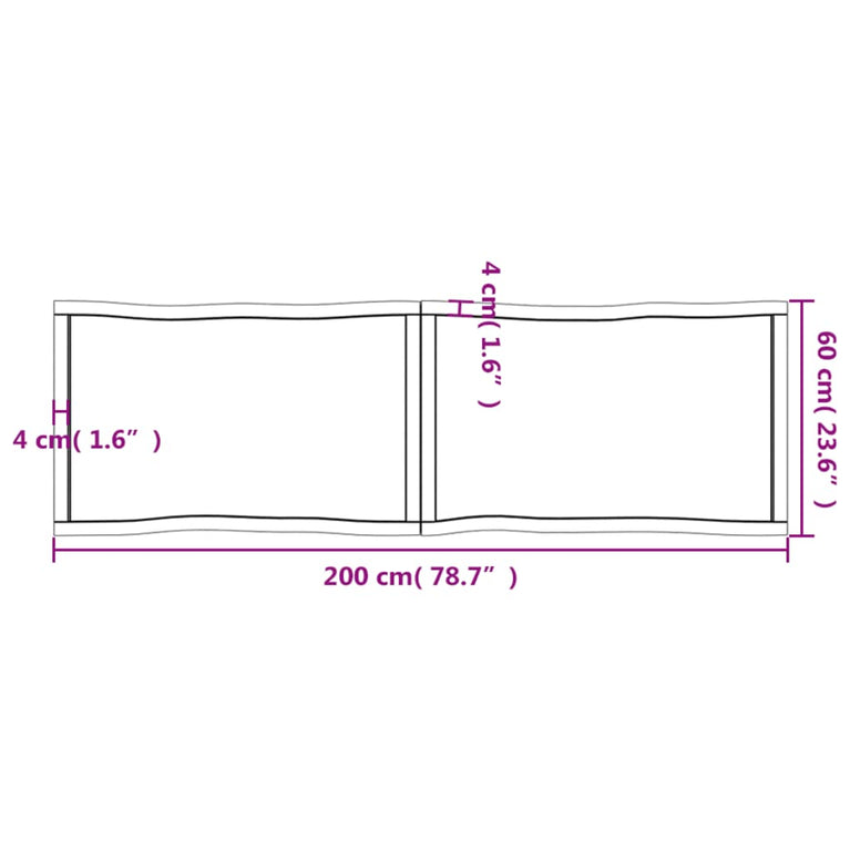 Tafelblad natuurlijke rand 200x60x4 cm eikenhout lichtbruin