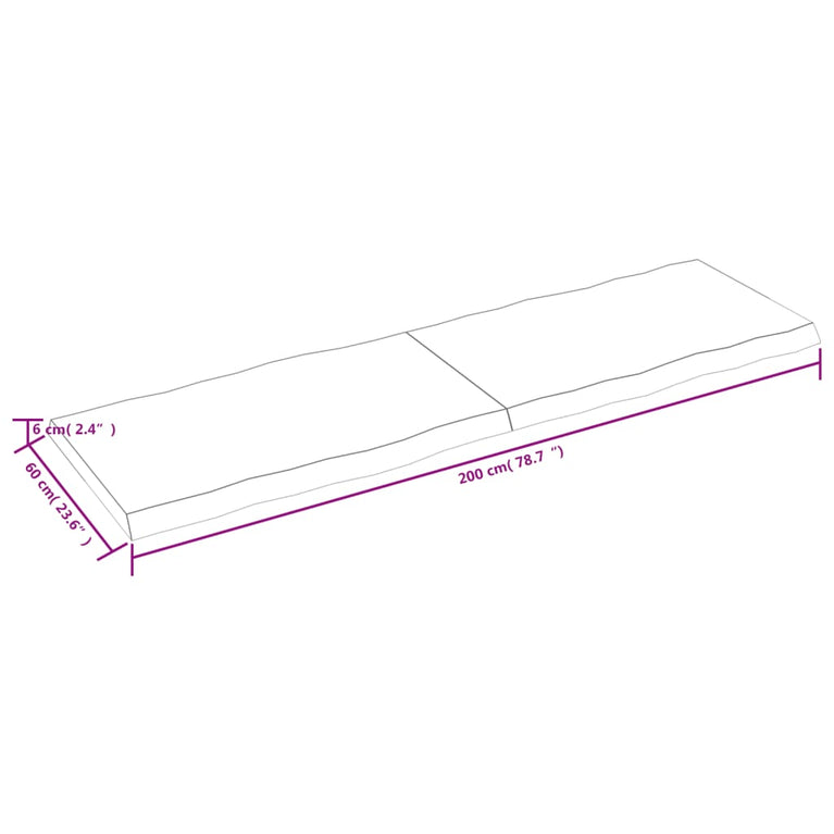 Tafelblad natuurlijke rand 200x60x6 cm eikenhout lichtbruin