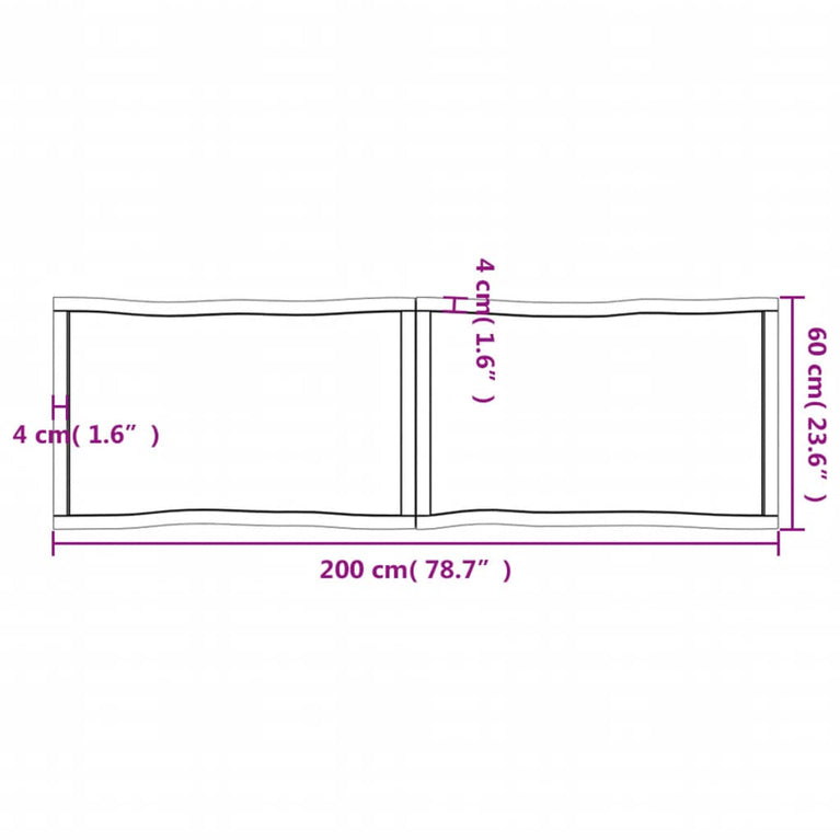 Tafelblad natuurlijke rand 200x60x6 cm eikenhout lichtbruin