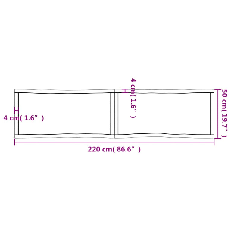 Tafelblad natuurlijke rand 220x50x4 cm eikenhout lichtbruin