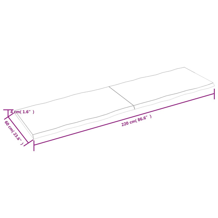 Tafelblad natuurlijke rand 220x60x4 cm eikenhout lichtbruin