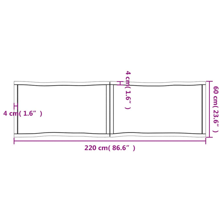 Tafelblad natuurlijke rand 220x60x4 cm eikenhout lichtbruin