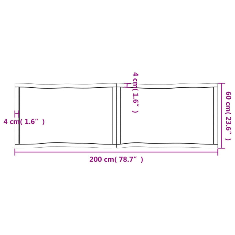 Tafelblad natuurlijke rand 200x60x6 cm eikenhout donkergrijs