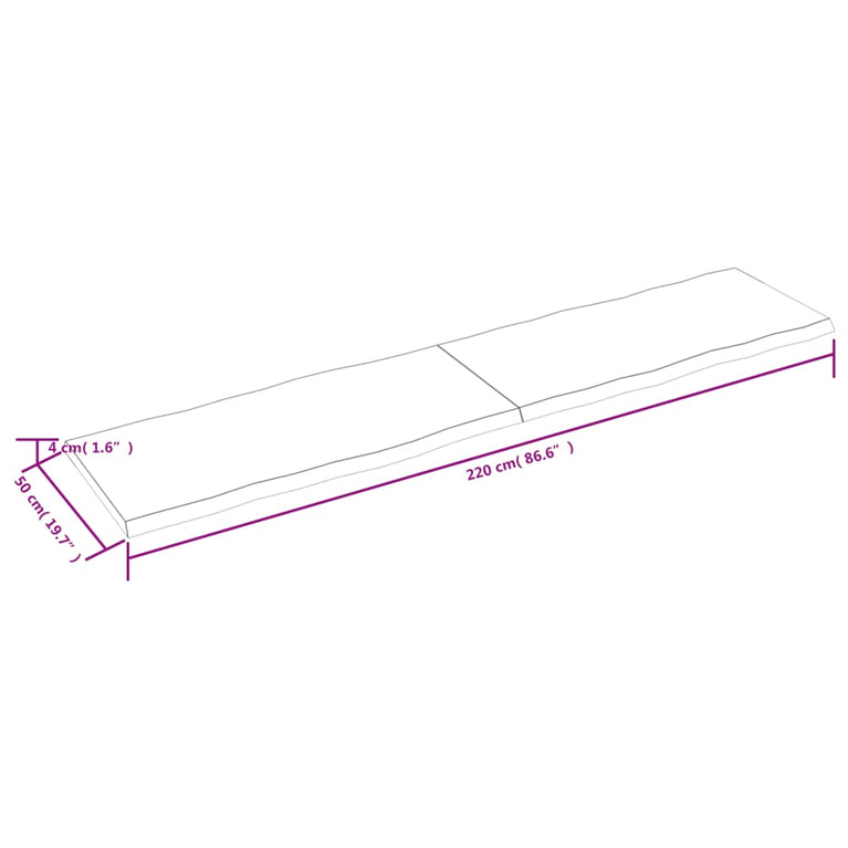 Tafelblad natuurlijke rand 220x50x4 cm eikenhout donkergrijs