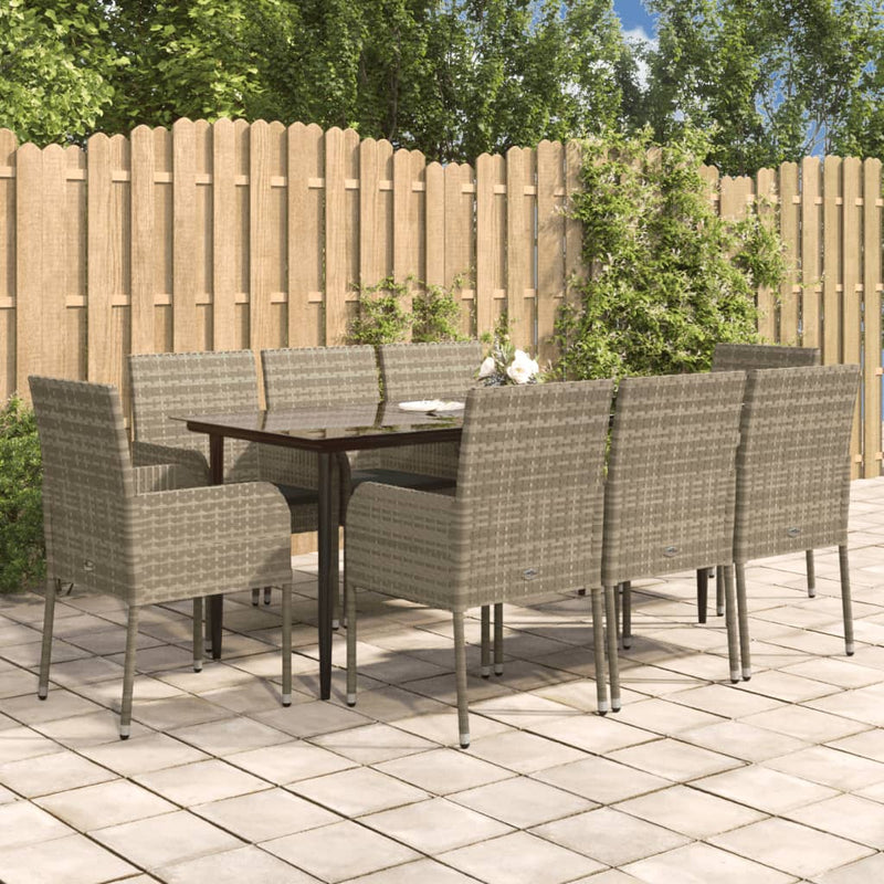 9-delige Tuinset met kussens poly rattan zwart en grijs