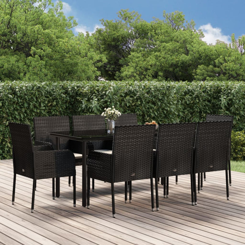 9-delige Tuinset poly rattan zwart