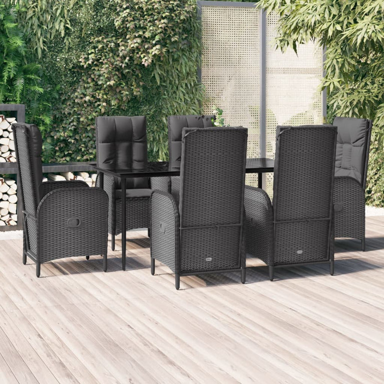 7-delige Tuinset met kussens poly rattan zwart