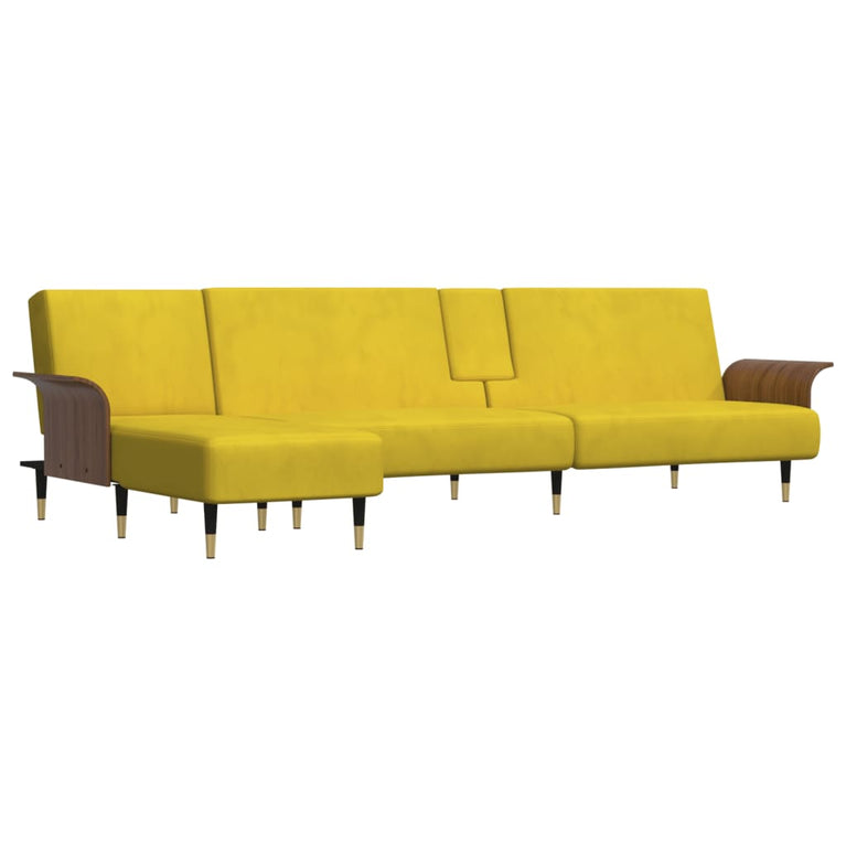 Slaapbank L-vormig 279x140x70 cm fluweel geel