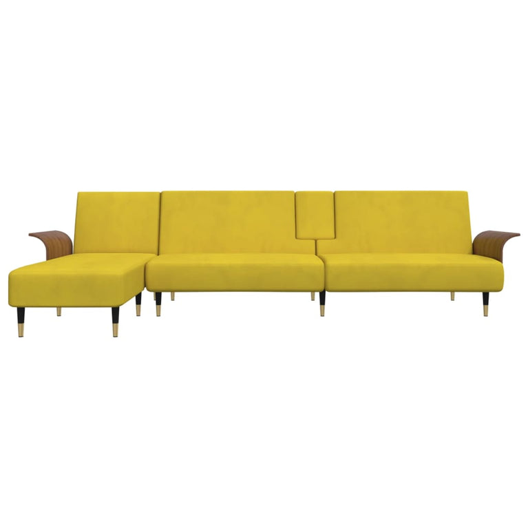 Slaapbank L-vormig 279x140x70 cm fluweel geel