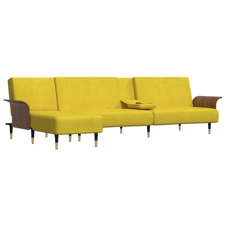 Slaapbank L-vormig 279x140x70 cm fluweel geel