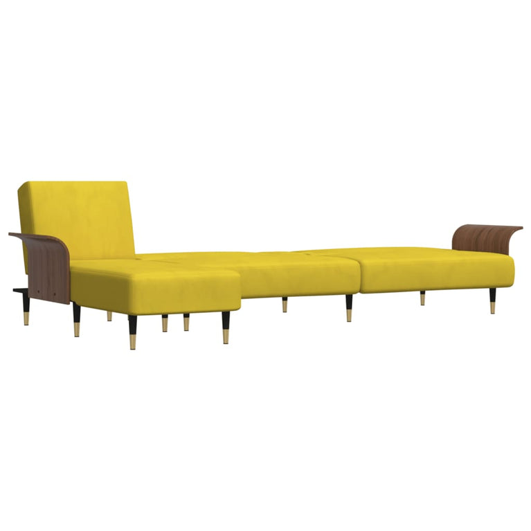 Slaapbank L-vormig 279x140x70 cm fluweel geel