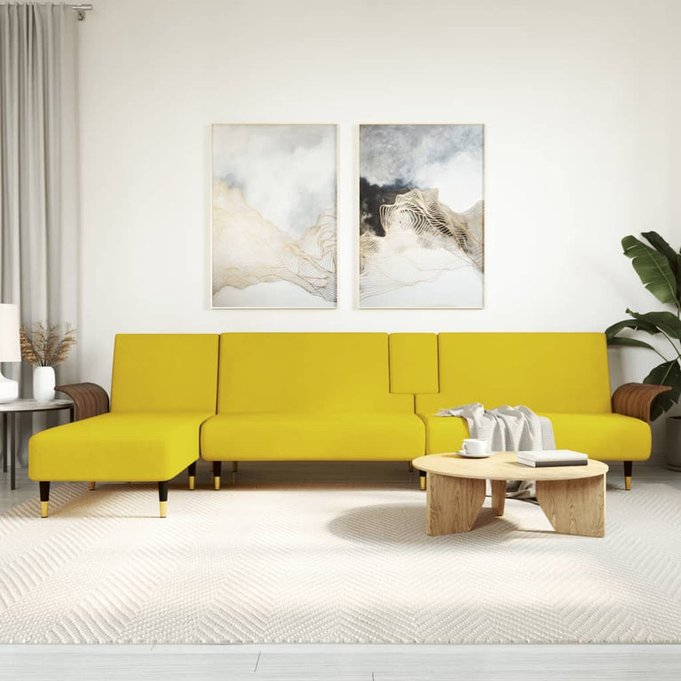 Slaapbank L-vormig 279x140x70 cm fluweel geel