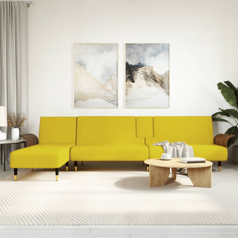 Slaapbank L-vormig 279x140x70 cm fluweel geel