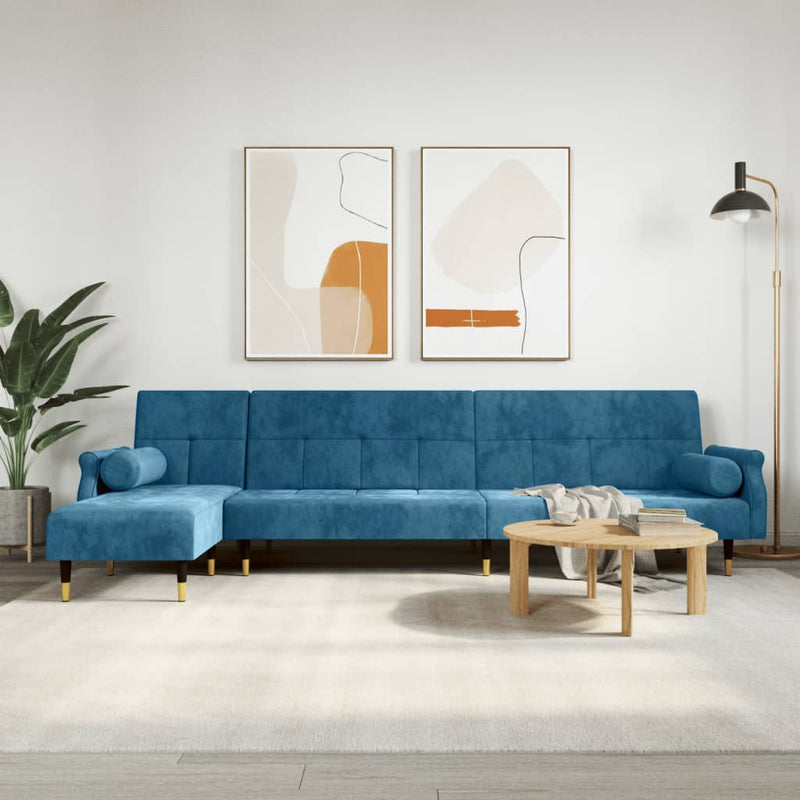 Slaapbank L-vormig 271x140x70 cm fluweel blauw
