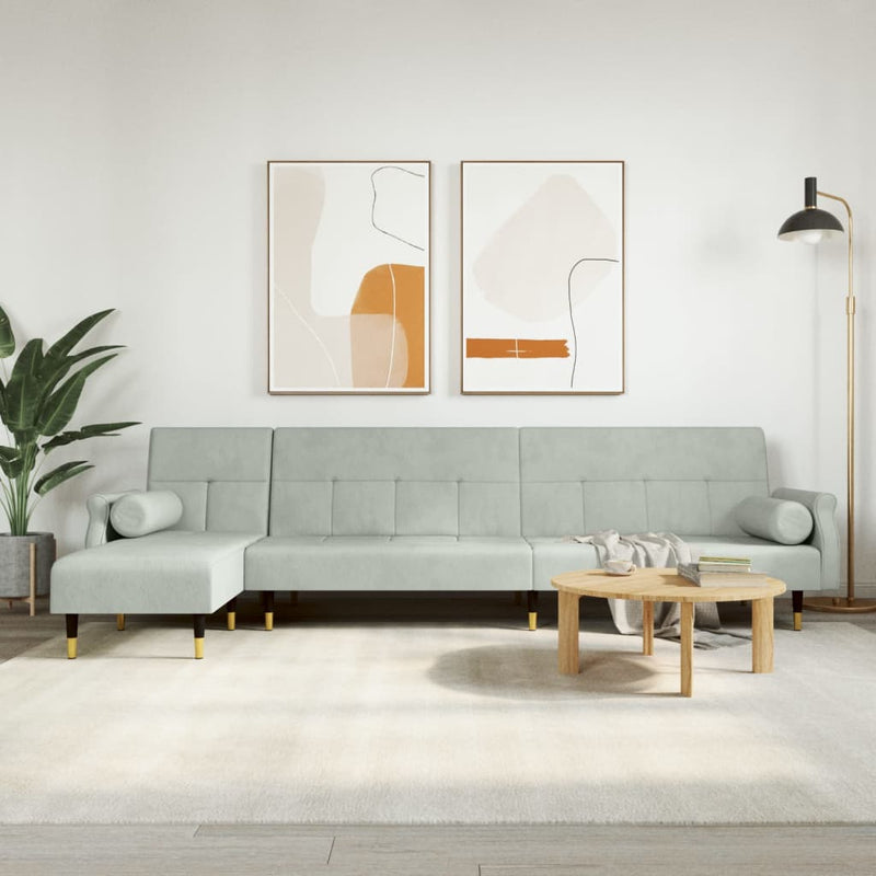 Slaapbank L-vormig 271x140x70 cm fluweel lichtgrijs