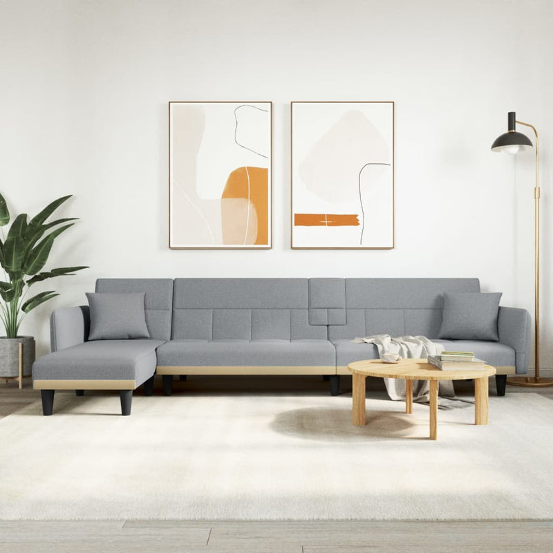 Slaapbank L-vormig 275x140x70 cm stof lichtgrijs