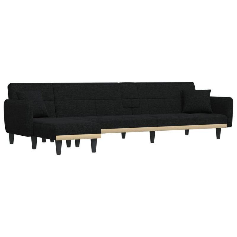 Slaapbank L-vormig 275x140x70 cm stof zwart