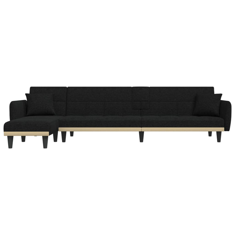 Slaapbank L-vormig 275x140x70 cm stof zwart