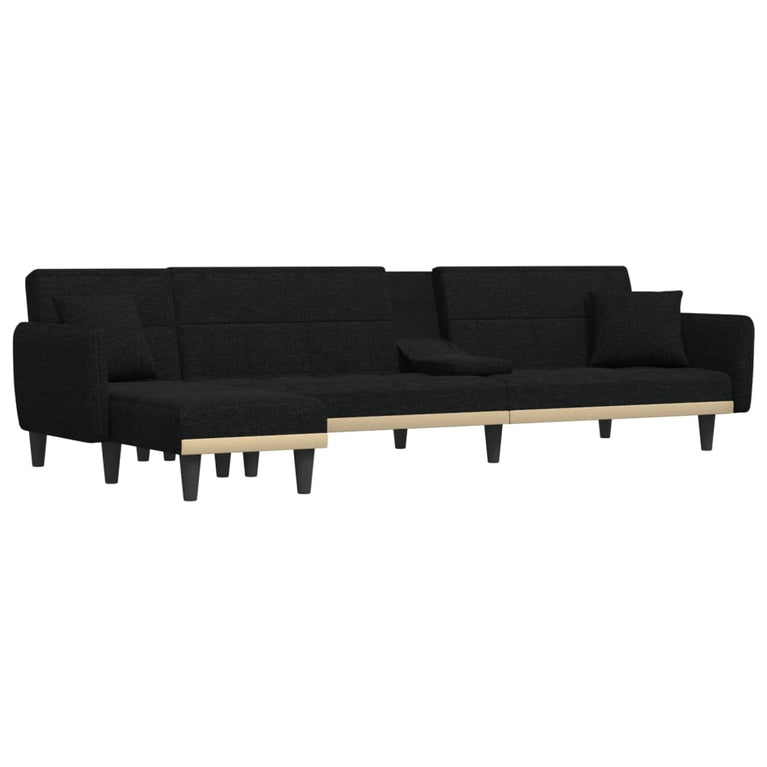 Slaapbank L-vormig 275x140x70 cm stof zwart