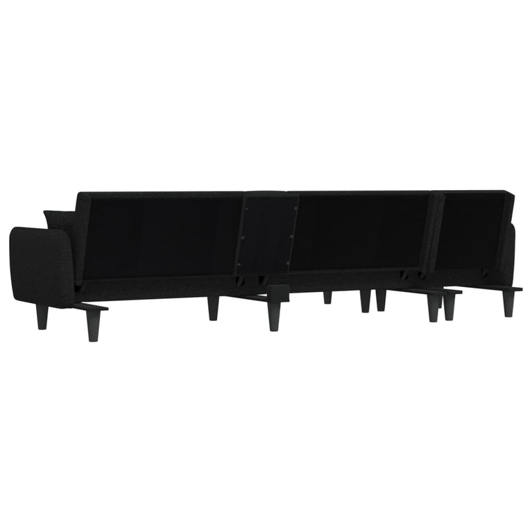 Slaapbank L-vormig 275x140x70 cm stof zwart