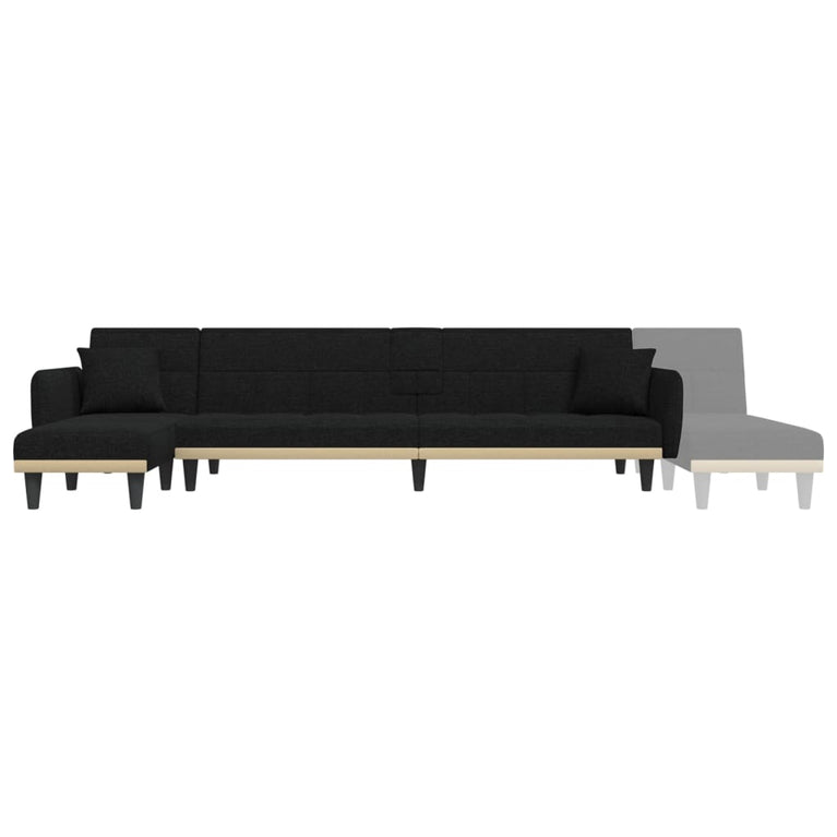 Slaapbank L-vormig 275x140x70 cm stof zwart