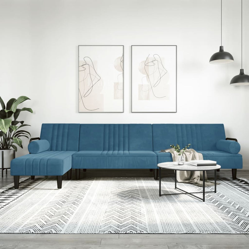 Slaapbank L-vormig 260x140x70 cm fluweel blauw