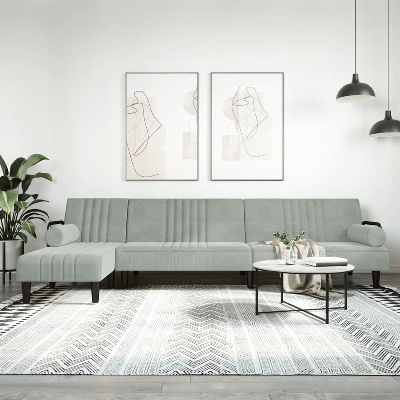 Slaapbank L-vormig 260x140x70 cm fluweel lichtgrijs