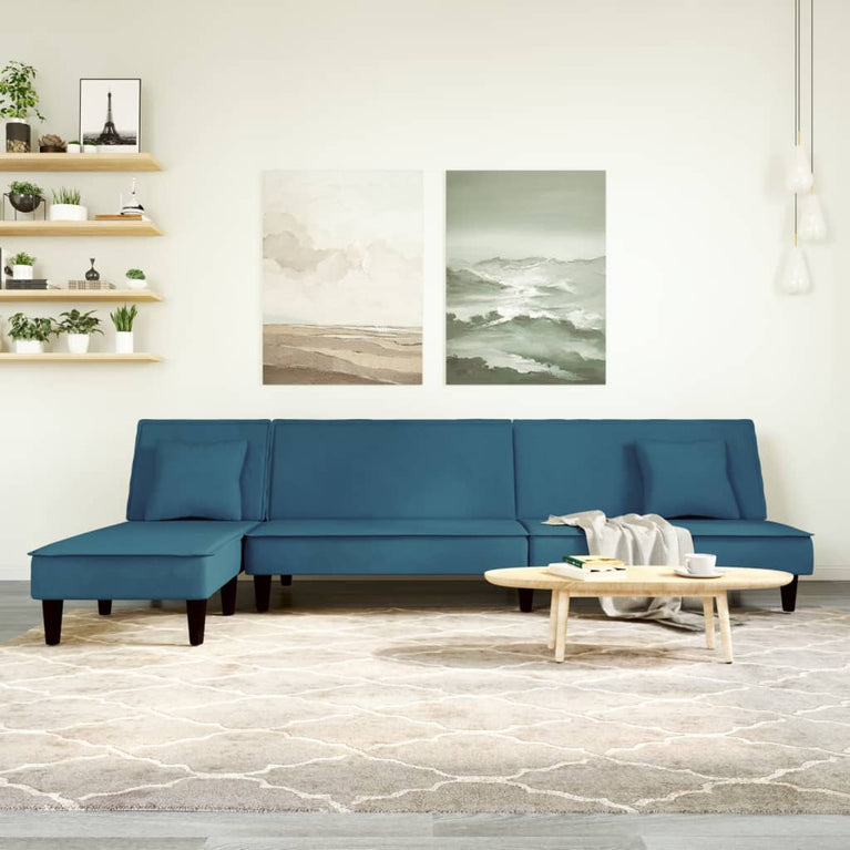 Slaapbank L-vormig 255x140x70 cm fluweel blauw