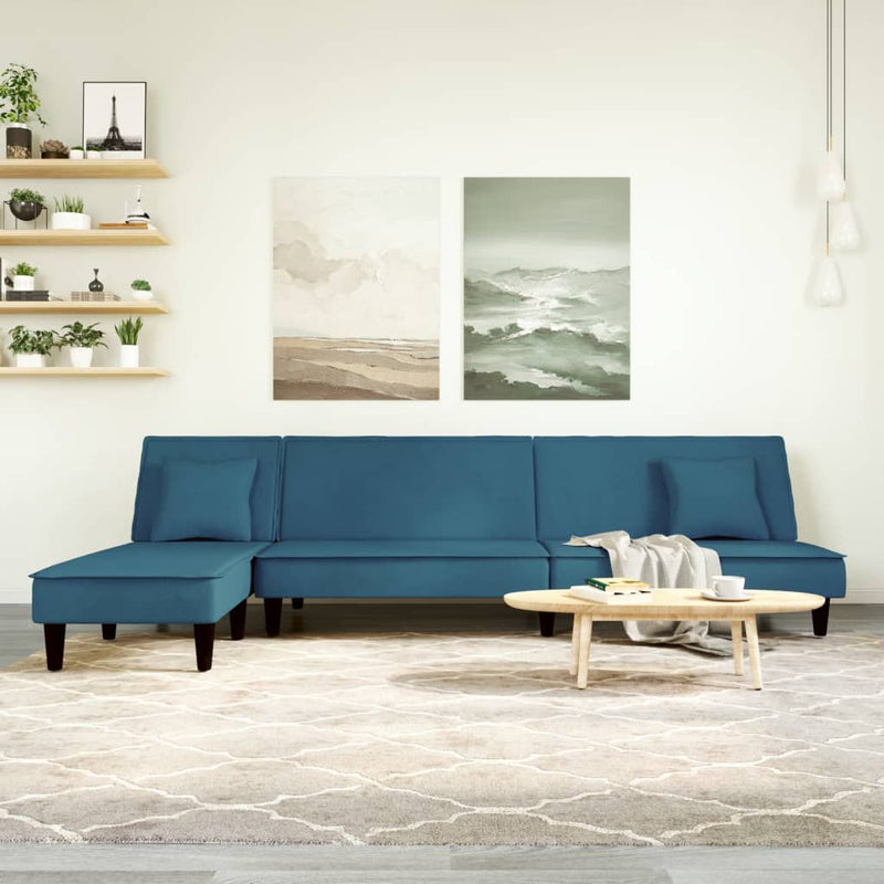 Slaapbank L-vormig 255x140x70 cm fluweel blauw