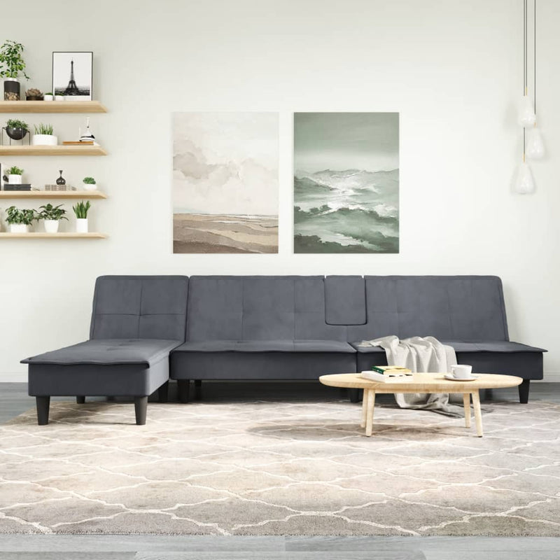 Slaapbank L-vormig 255x140x70 cm fluweel donkergrijs