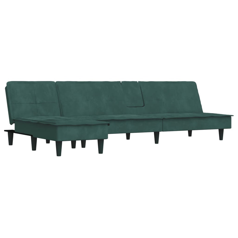 Slaapbank L-vormig 255x140x70 cm fluweel donkergroen