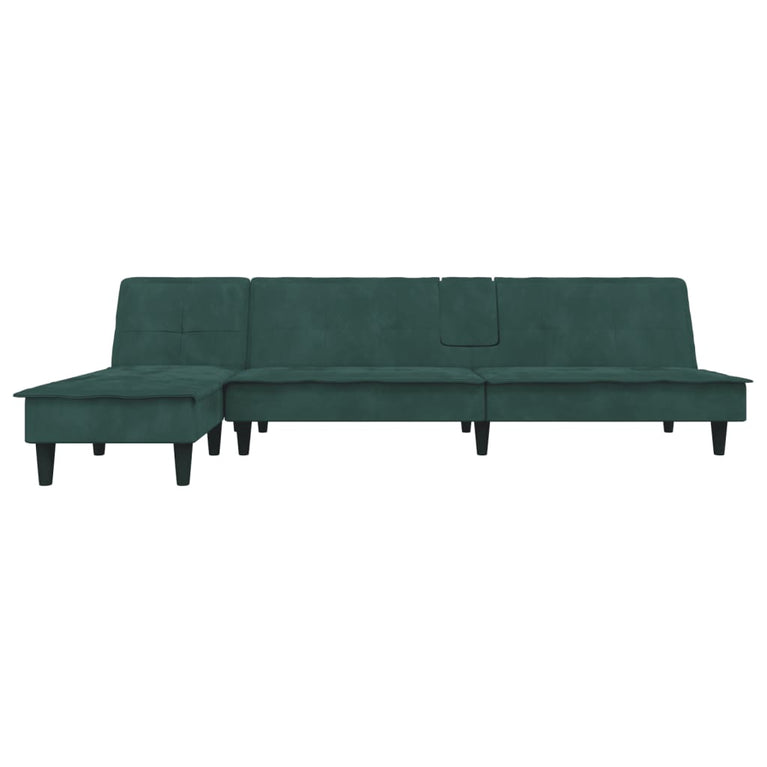 Slaapbank L-vormig 255x140x70 cm fluweel donkergroen