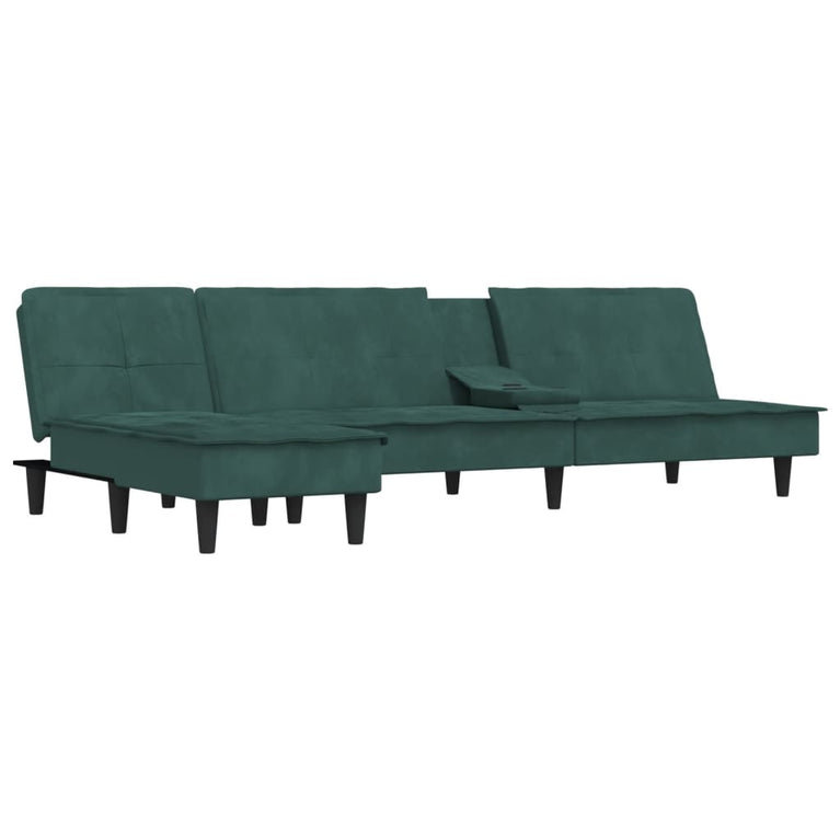 Slaapbank L-vormig 255x140x70 cm fluweel donkergroen