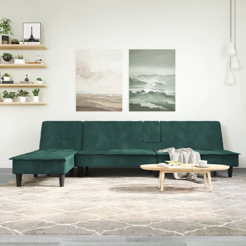 Slaapbank L-vormig 255x140x70 cm fluweel donkergroen