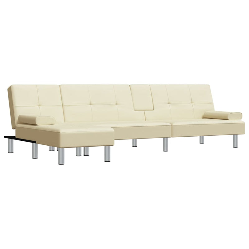 Slaapbank L-vormig 255x140x70 cm kunstleer crèmekleurig