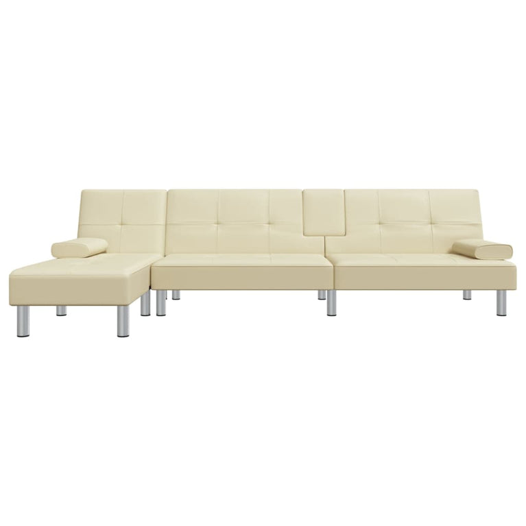 Slaapbank L-vormig 255x140x70 cm kunstleer crèmekleurig