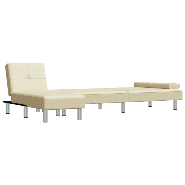 Slaapbank L-vormig 255x140x70 cm kunstleer crèmekleurig