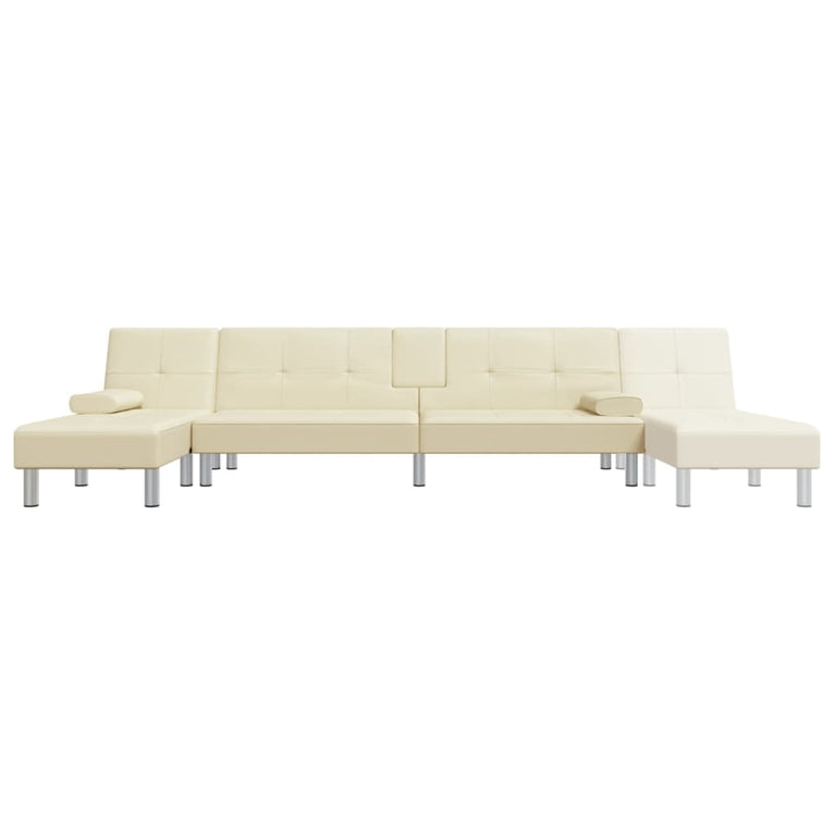 Slaapbank L-vormig 255x140x70 cm kunstleer crèmekleurig