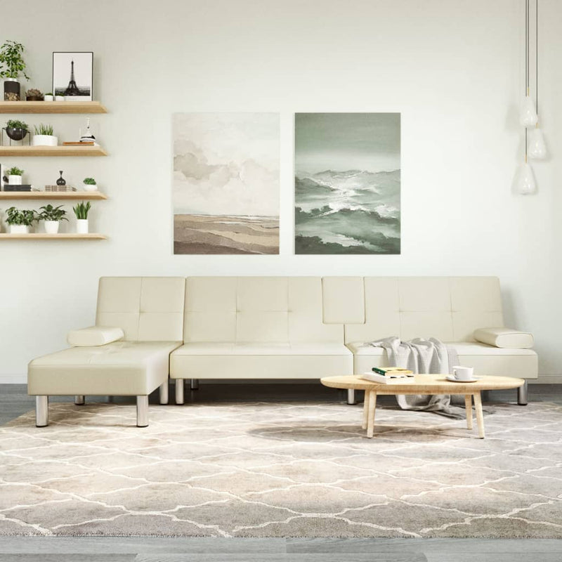 Slaapbank L-vormig 255x140x70 cm kunstleer crèmekleurig