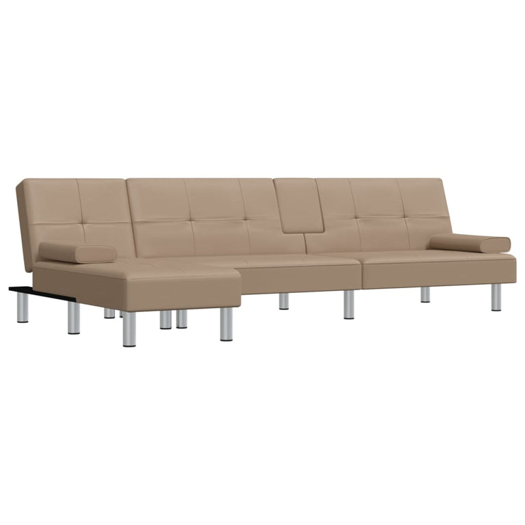 Slaapbank L-vormig 255x140x70 cm kunstleer cappuccinokleurig