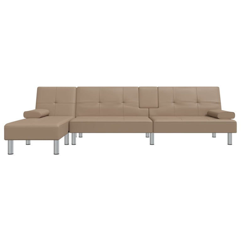 Slaapbank L-vormig 255x140x70 cm kunstleer cappuccinokleurig