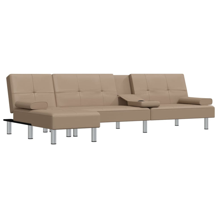 Slaapbank L-vormig 255x140x70 cm kunstleer cappuccinokleurig