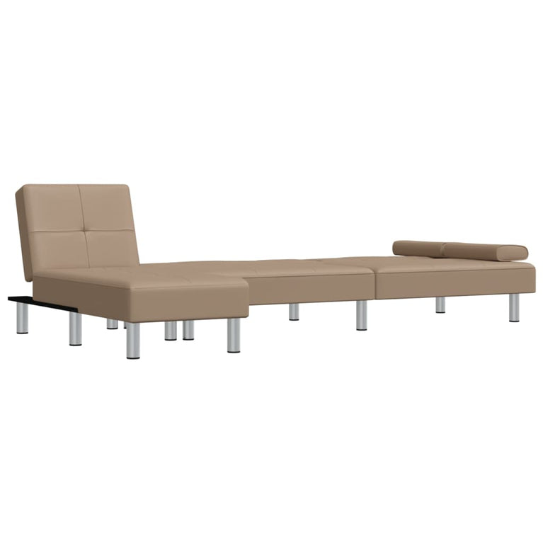 Slaapbank L-vormig 255x140x70 cm kunstleer cappuccinokleurig