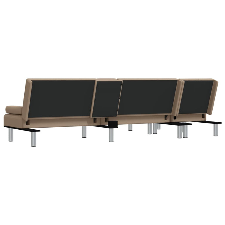 Slaapbank L-vormig 255x140x70 cm kunstleer cappuccinokleurig
