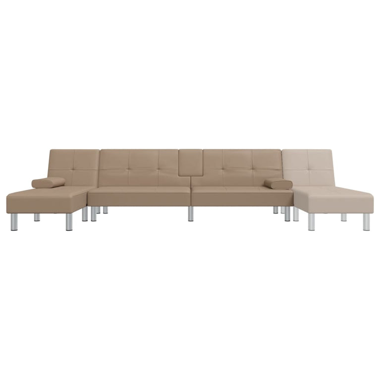 Slaapbank L-vormig 255x140x70 cm kunstleer cappuccinokleurig