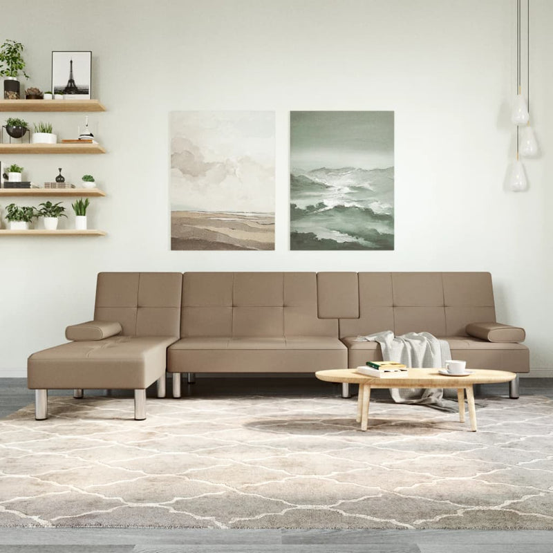 Slaapbank L-vormig 255x140x70 cm kunstleer cappuccinokleurig