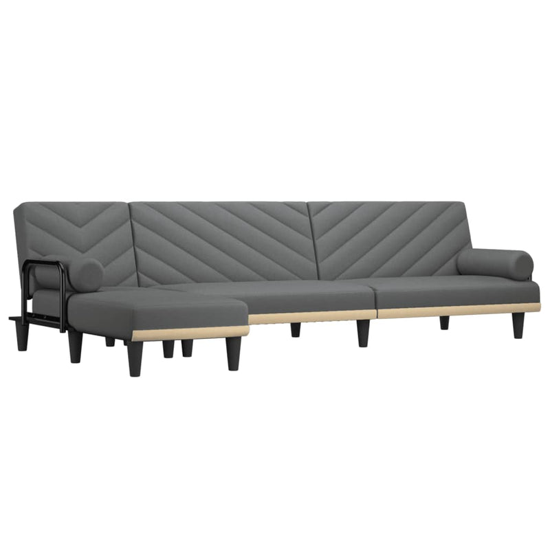 Slaapbank L-vormig 260x140x70 cm stof donkergrijs