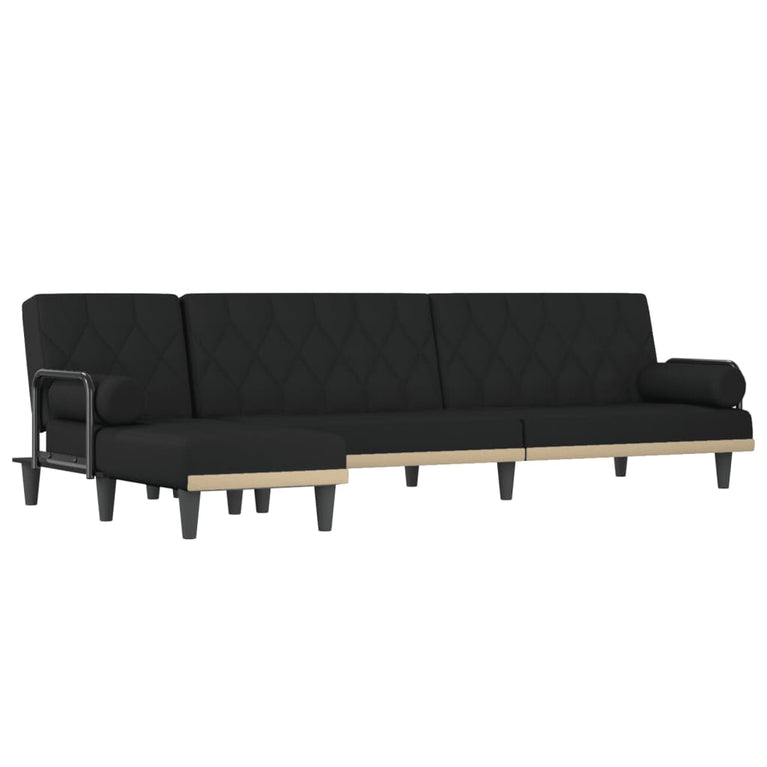 Slaapbank L-vormig 260x140x70 cm stof zwart