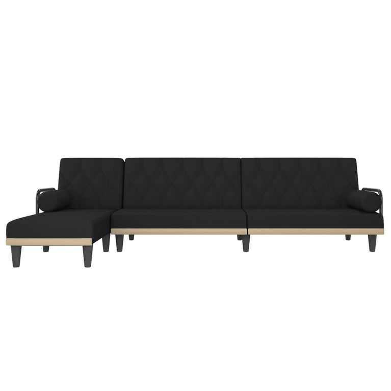 Slaapbank L-vormig 260x140x70 cm stof zwart
