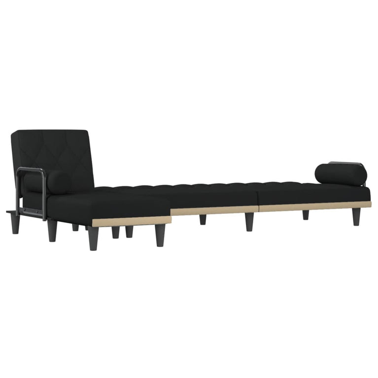 Slaapbank L-vormig 260x140x70 cm stof zwart
